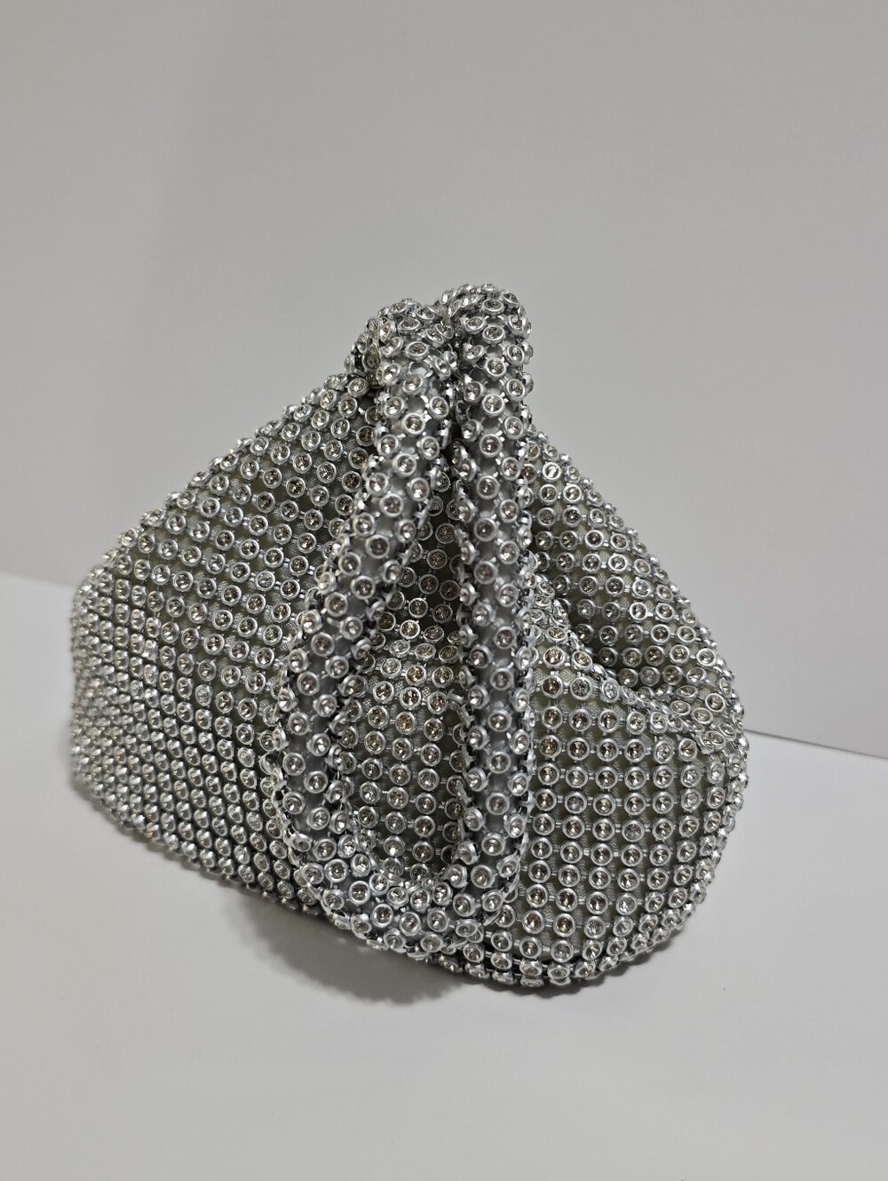 Silver Rhinestone Evening Triangle Clutch Purse Bag